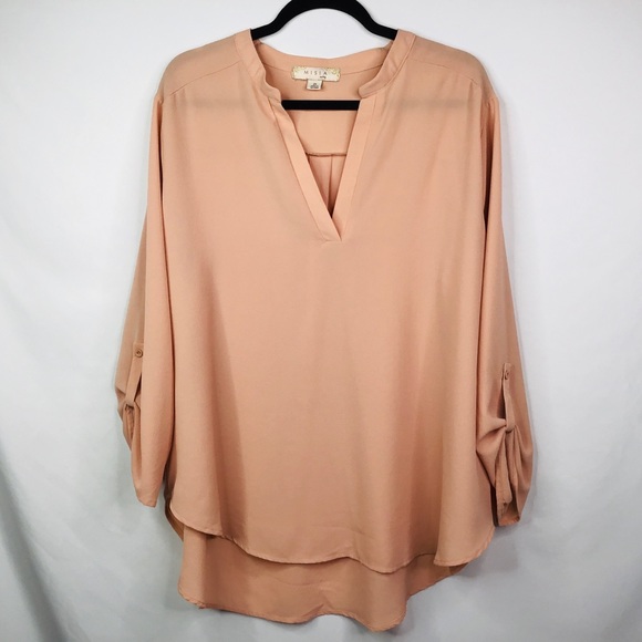 Misia Tops - 🌻💥NWT Misia Curvy Size 2X Blouse V-Neck Long 3/4 Rolled Sleeves Orange Peach